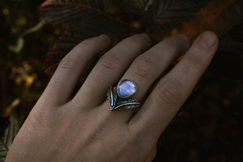 Ferns and Feather Amethyst ring size (made to size)