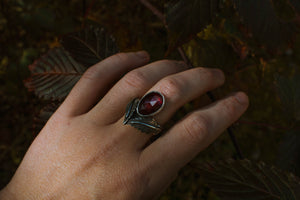 Ferns and Feather Garnet Ring (made to size)